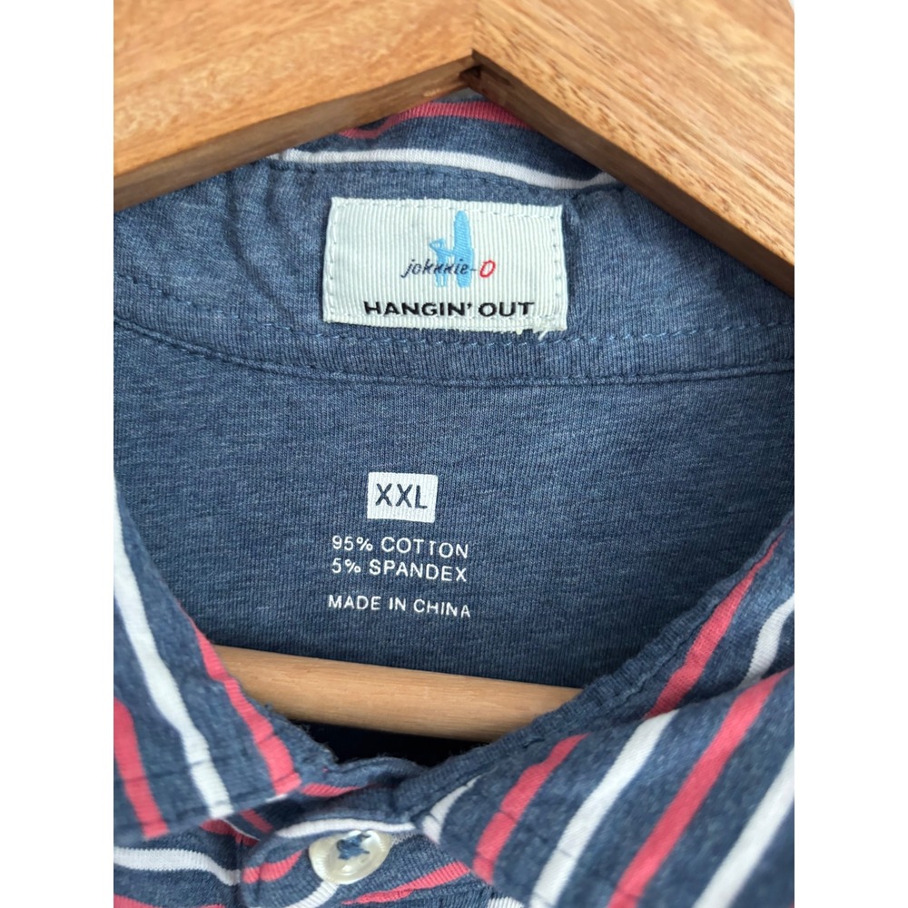 Johnnie-O Hangin Out Mens XXL Polo Shirt Striped Navy Blue Red White - Picture 5 of 6